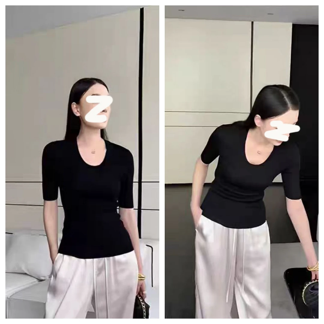 2025年新款修身打底衫内搭中袖T恤秋装女款百搭纯欲风性感女上衣