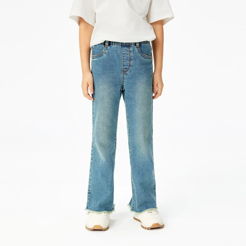 littlemoco童装25夏装新款女童微喇叭散边牛仔长裤#KBE2JENT01