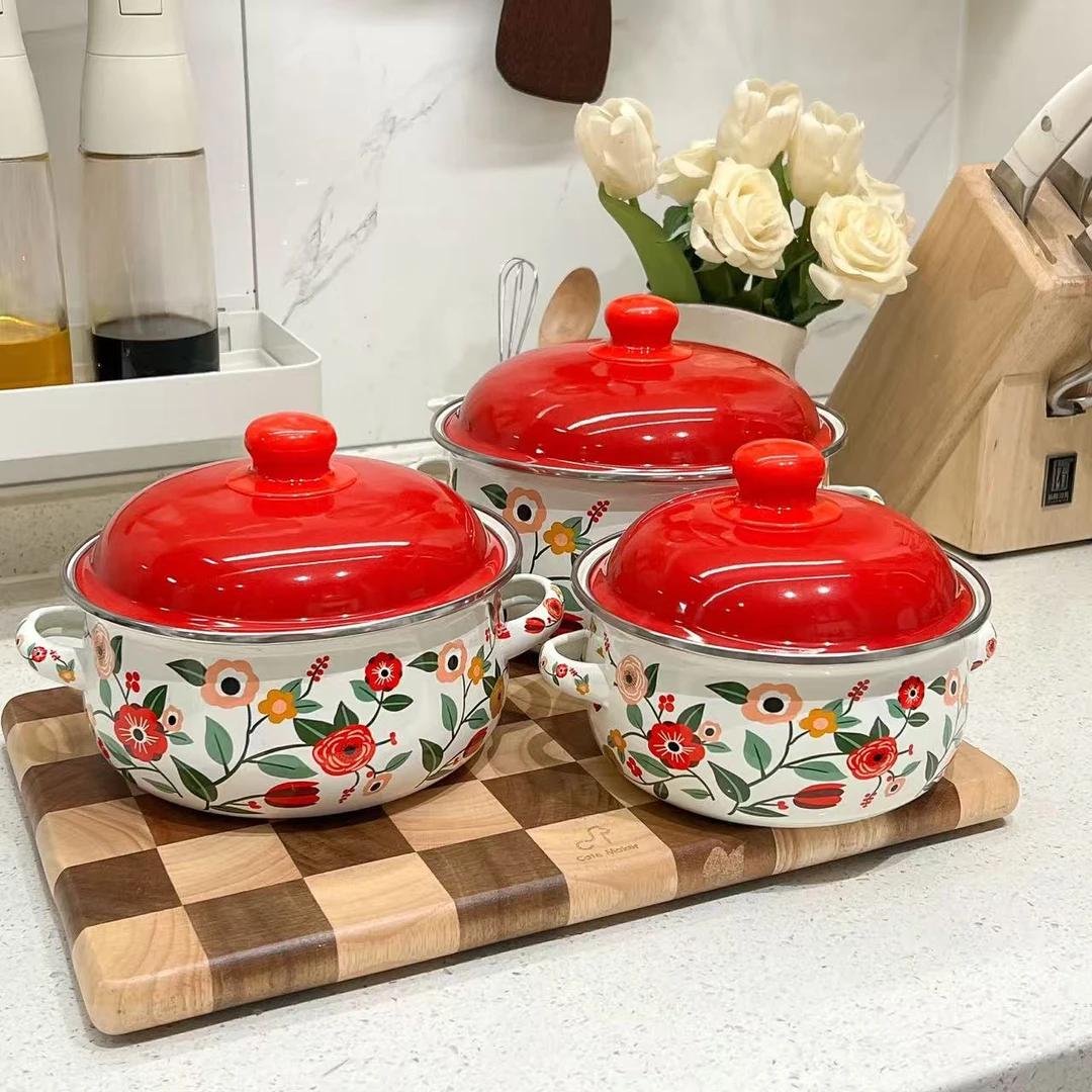 搪瓷搪瓷锅加厚双耳家居猪油罐带盖辣椒油可爱饭碗油罐厨房专用