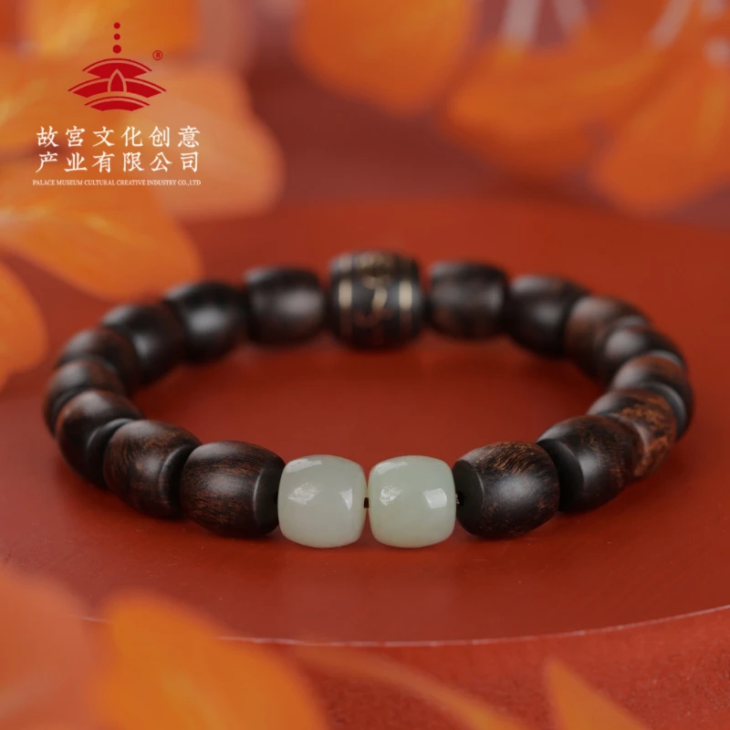 沉香【重华岁贡】沉香手串-留疤老白棋设计款桶珠单圈手串