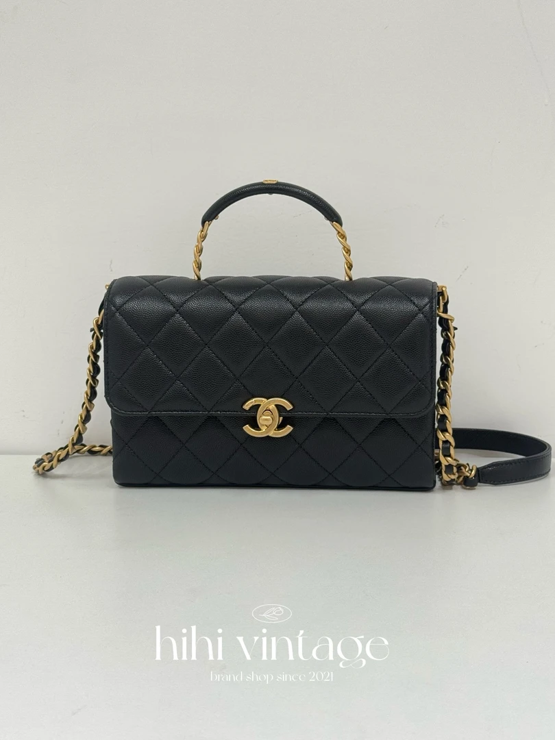 99新 Chanel/香奈儿 23S carry me黑金手柄荔枝牛口盖包14874911