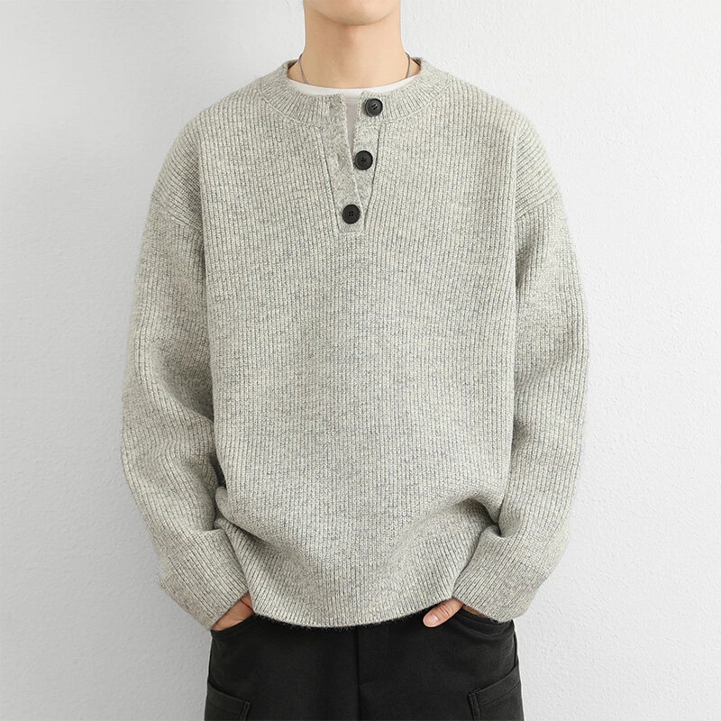 2024冬季v领毛衣男士潮流时尚百搭打底上衣宽松纯色针织衫