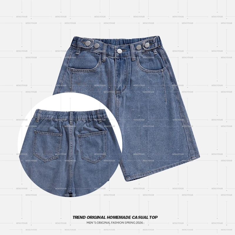 【短裤系列】定制烟紫色扣扣高腰牛仔短裤裤子可调节腰紫色裤子