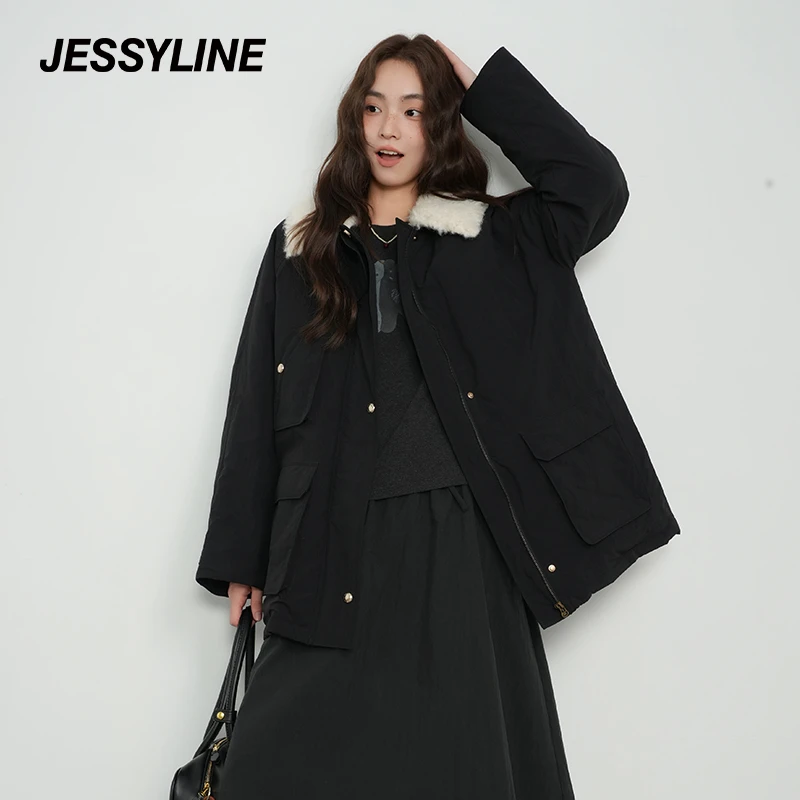 新国标90绒羽绒服杰茜莱黑色毛中长款羽绒服2025冬新款 jessyline