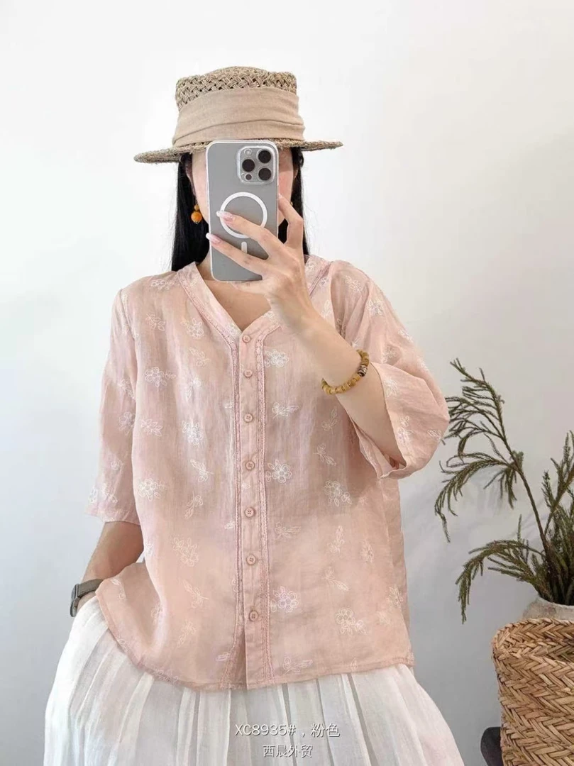 文艺短袖女衬衫夏