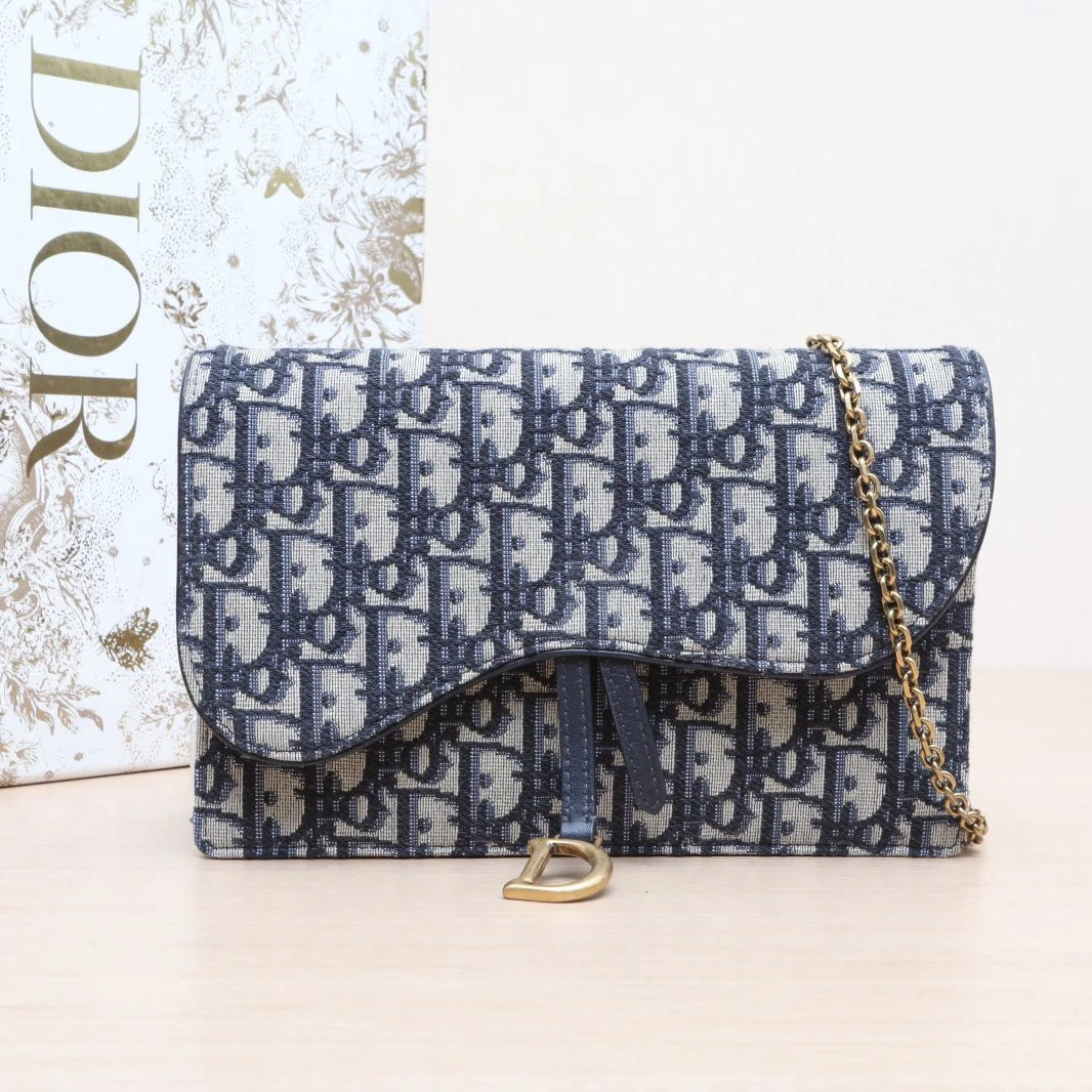 99新 DIOR/迪奥 -288 黑黑SADDLE 马鞍 链条WOC 22 厚款 墨蓝色