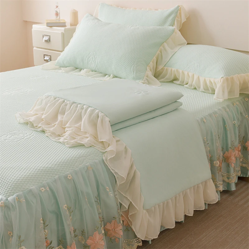 韩版床裙款冰丝凉席夏被四件套夏季可机洗空调被冰凉豆豆软席子