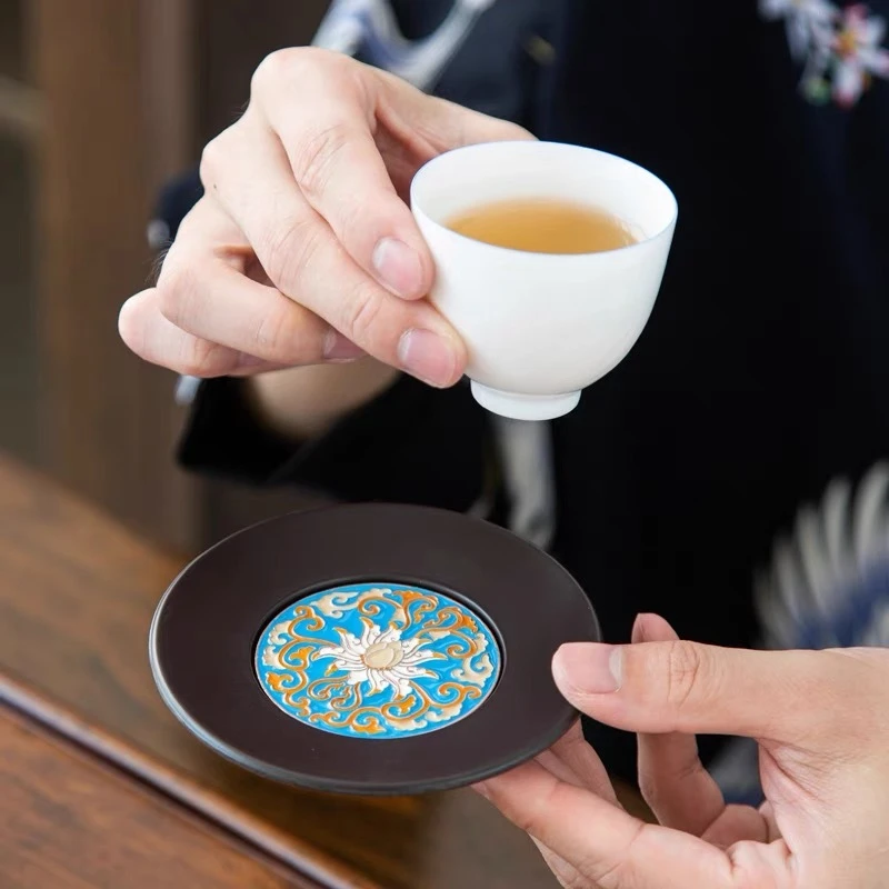 越记窑-电木景泰蓝茶垫珐琅彩杯垫茶杯托茶道功夫茶杯托