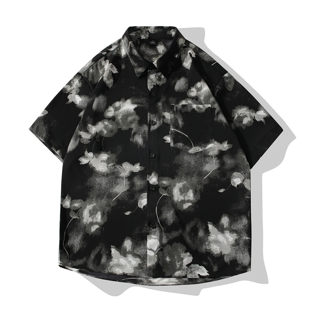 【冰丝上新】凉感港风短袖对襟男薄款夏季衬衫印花痞帅情侣百搭扎染