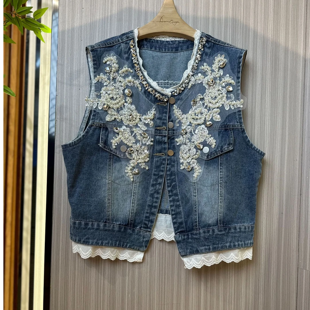 COCOFIVEMIX原创设计不撞衫个性时尚重手工钉珠牛仔马甲