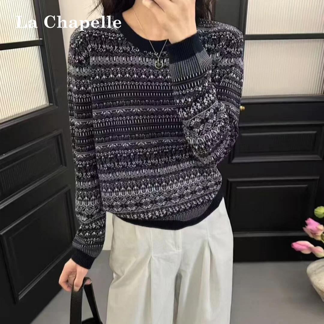 拉夏贝尔复古潮流新款针织开衫毛衣女装韩系经典百搭秋冬打底上衣