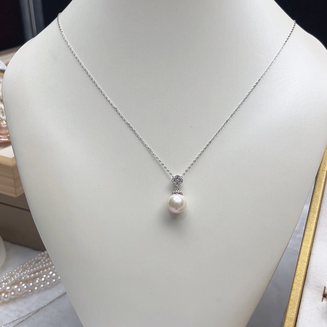 银S925镶嵌淡水珍珠套链