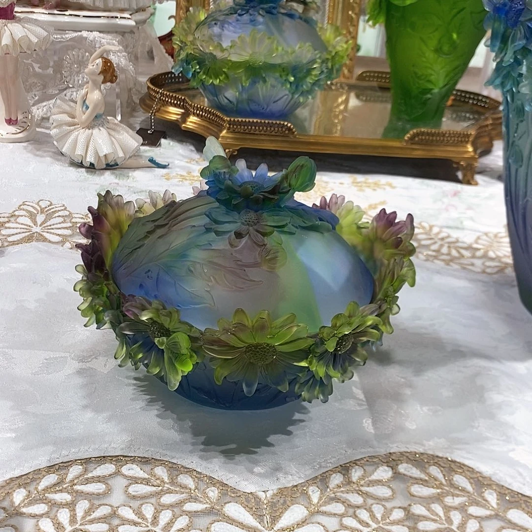 摆件QAA523脱蜡水晶小雏菊盖盒果盒