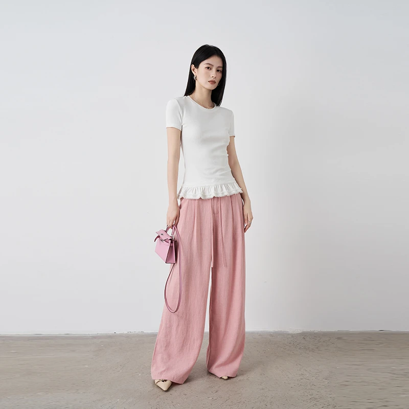 Moprobably李予诺「阿拉蕾」温柔通勤百搭花边拼接短袖T恤L5247027