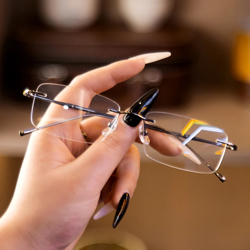 时尚百搭无框高档轻盈显气质高启兰同款框镜超轻钛架简约可配度数