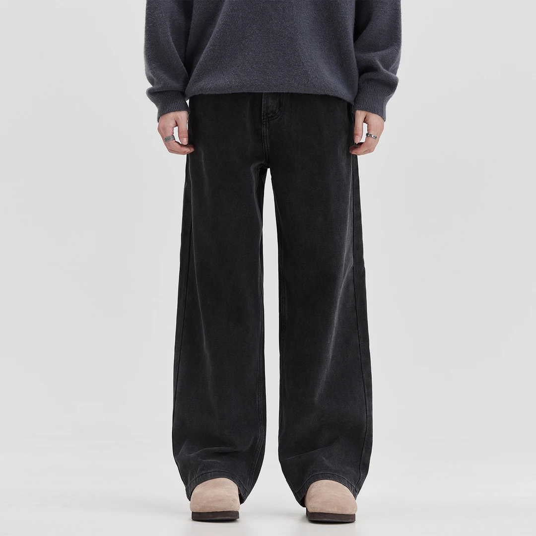 黑色阔腿牛仔裤男女同款春夏美式高街宽松直筒裤子复古垂感长裤