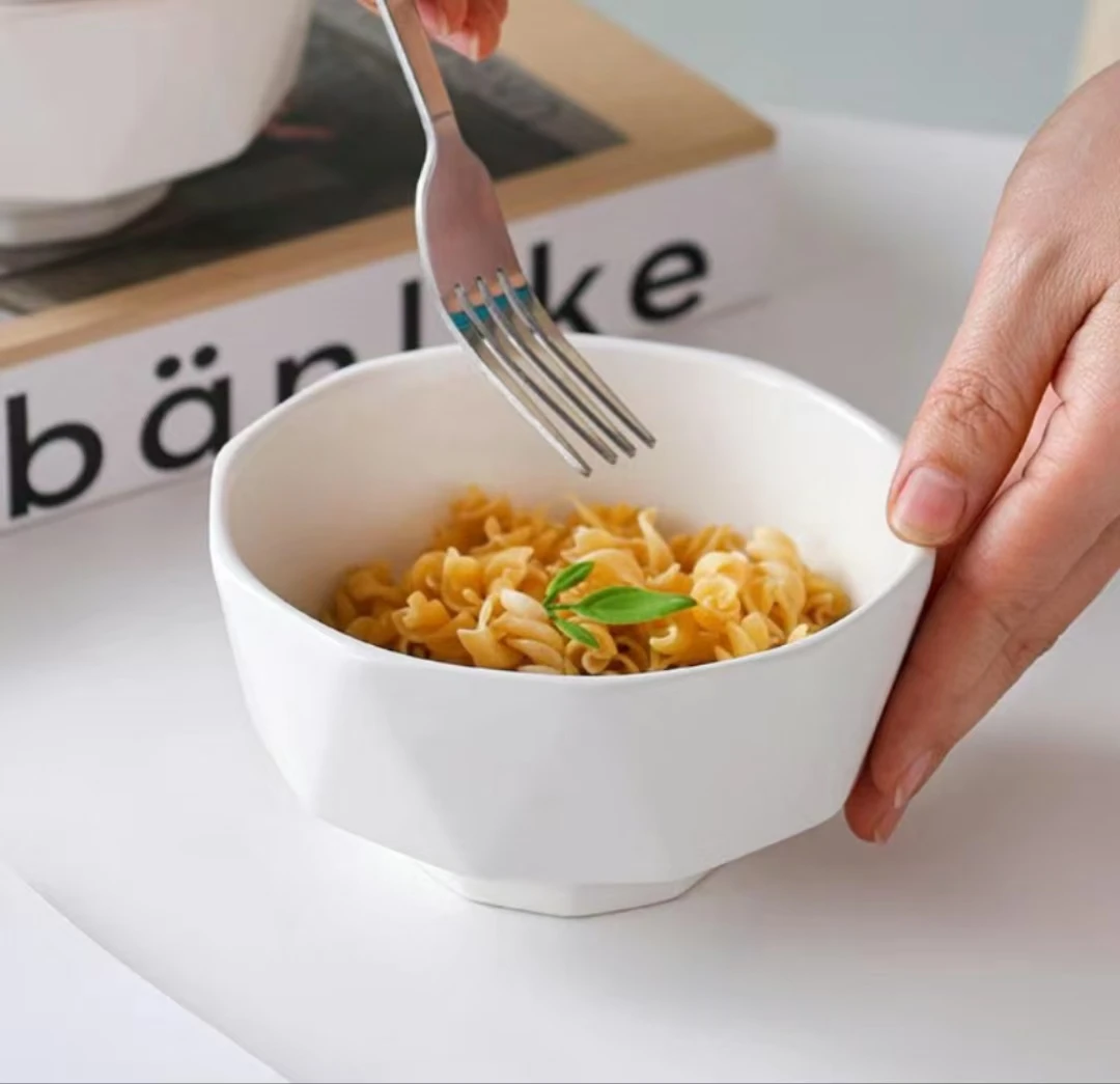 纯白钻石系列4.8英寸米饭碗面碗8只装高温陶瓷釉下彩套件