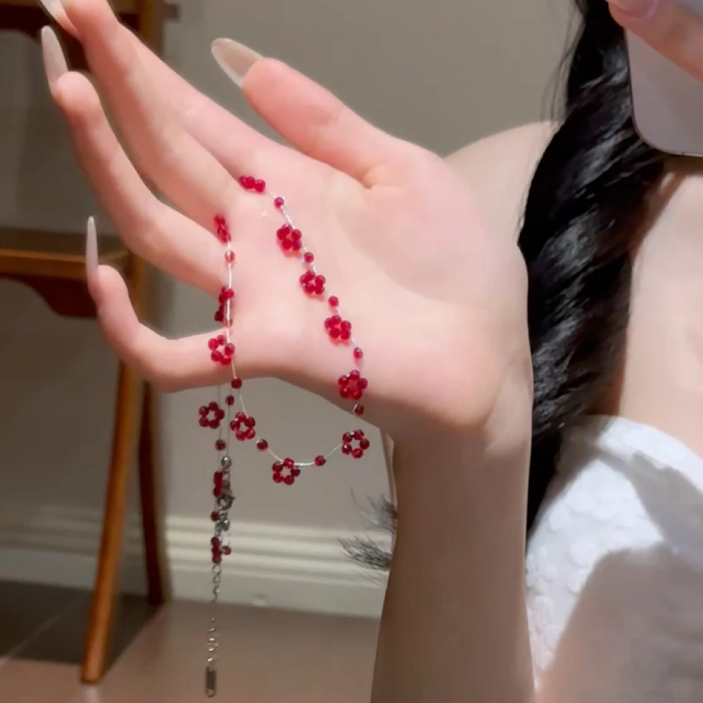 GINIFIMOR 钛钢仿水晶项链  a401山野草莓红色多切面串珠项链