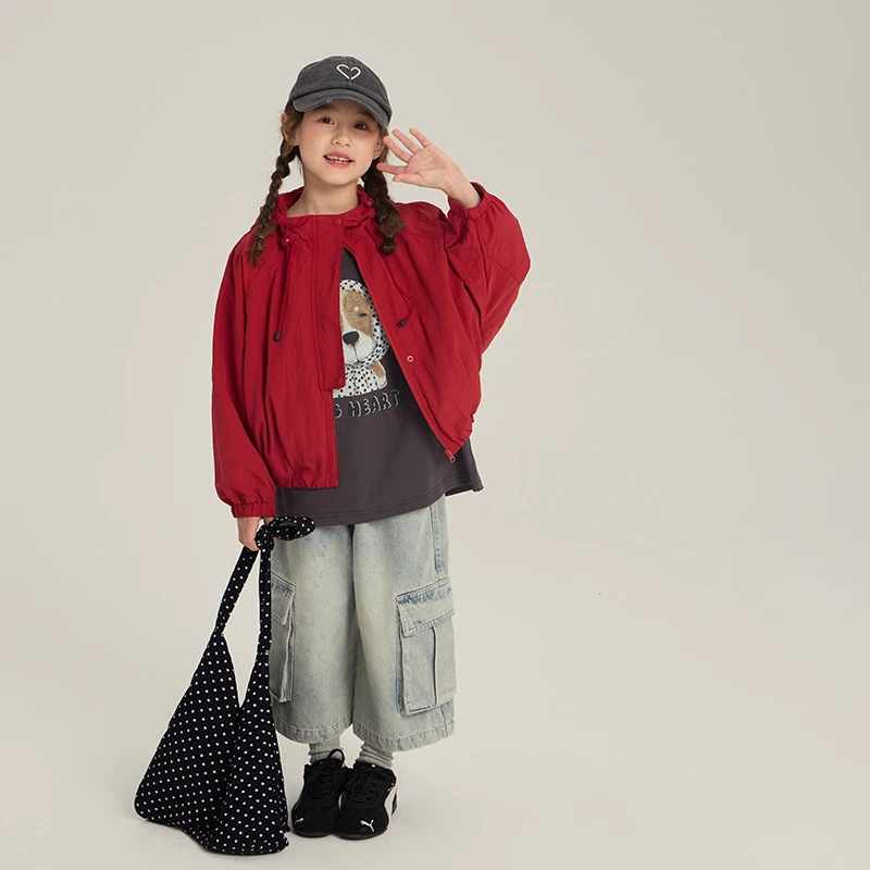 【秋季新款】女童韩系冲锋衣外套儿童休闲连帽夹克外套 25F181