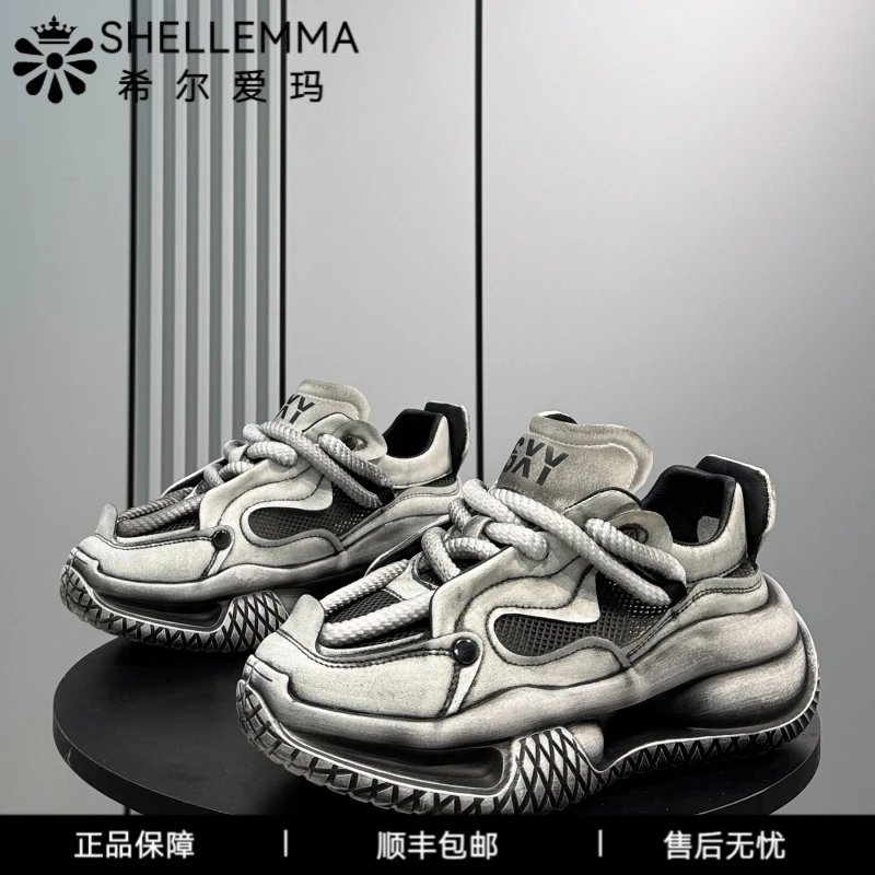 希尔爱玛网面老爹鞋男新款夏季透气超火运动鞋子男士厚底内增高休