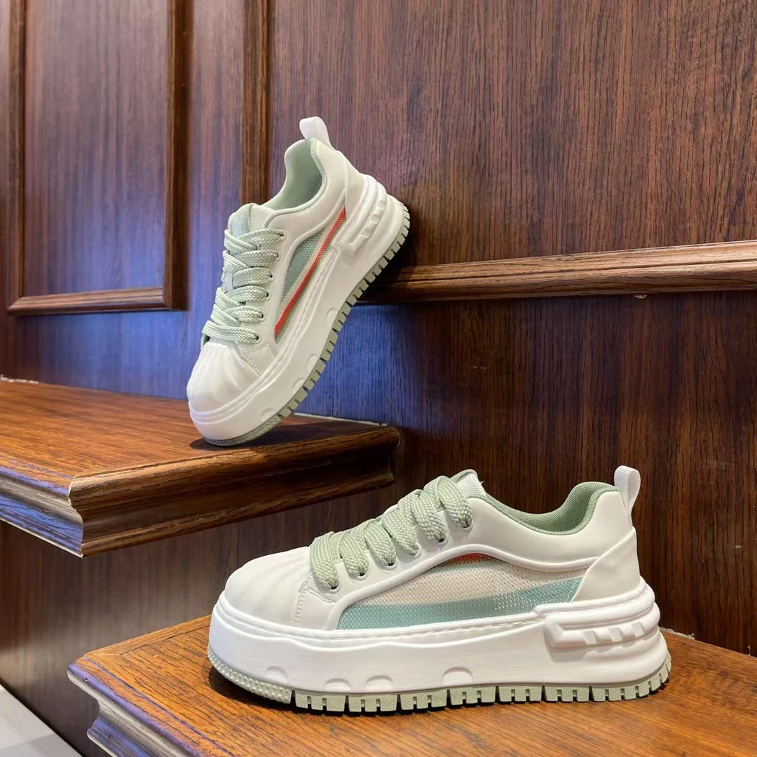 男鞋2025网面春夏季拼色厚底休闲鞋百搭增高低帮系带薄款男生鞋子