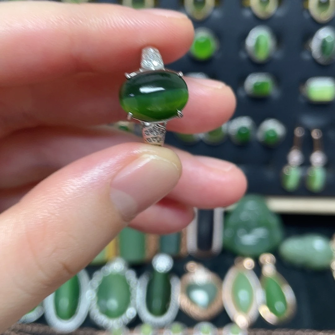 和田玉（碧玉）银S925镶嵌吊坠(不含链)