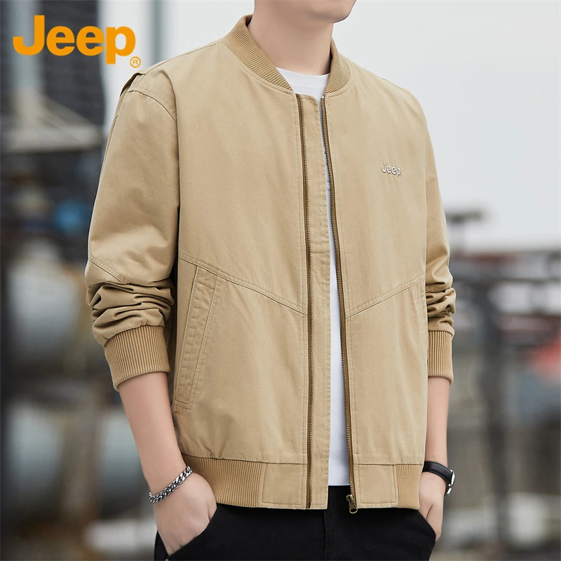 Jeep吉普男士夹克春秋季新款纯色百搭棒球领外套宽松美式休闲潮流