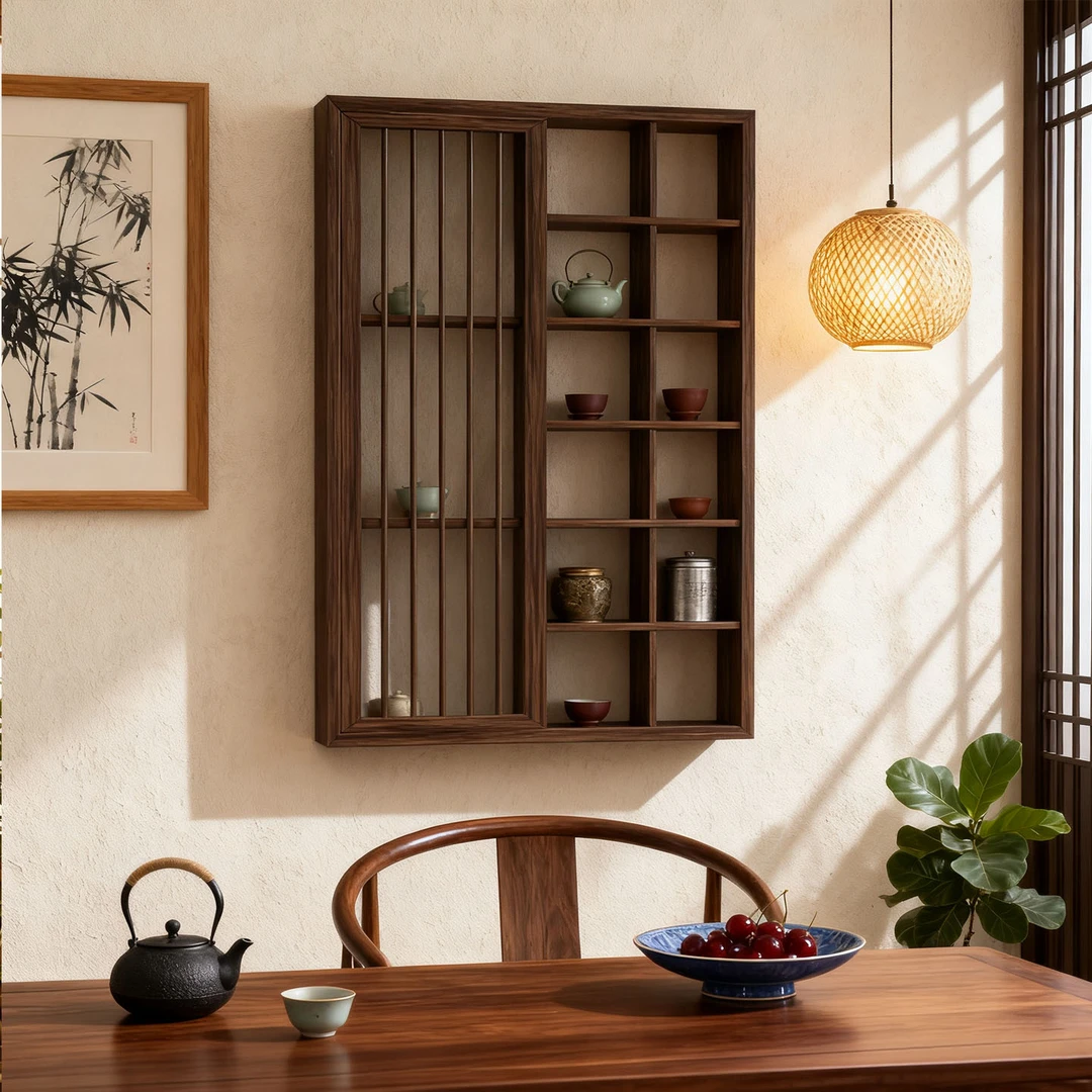 新中式壁挂博古架多宝阁茶具收纳展示博古架墙上壁挂式耐用置物架