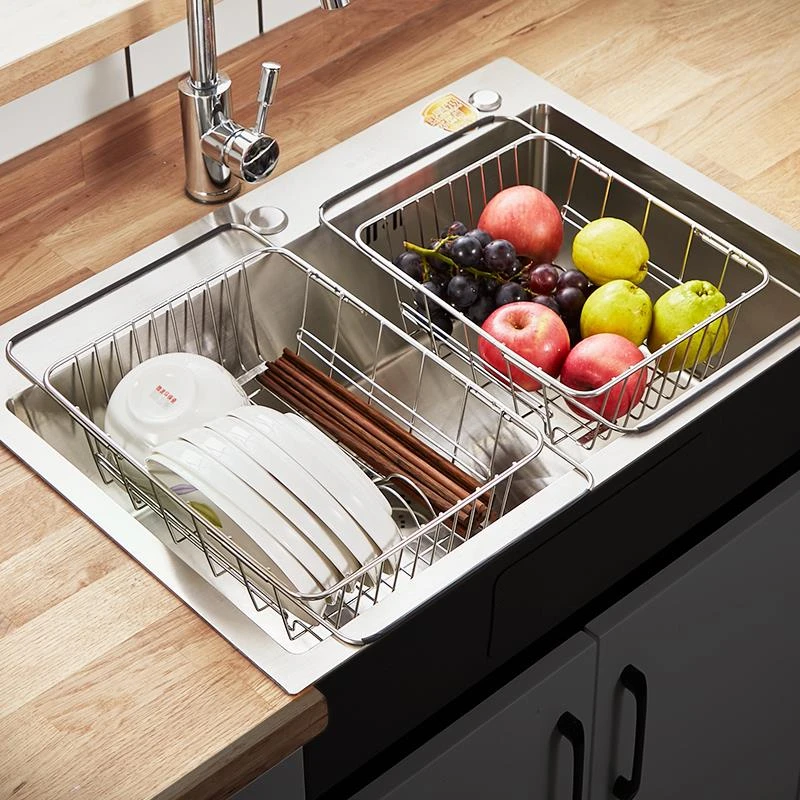 洗碗池水槽沥水架碗筷收纳放伸缩沥水篮厨房控水水池置物架淋水篮