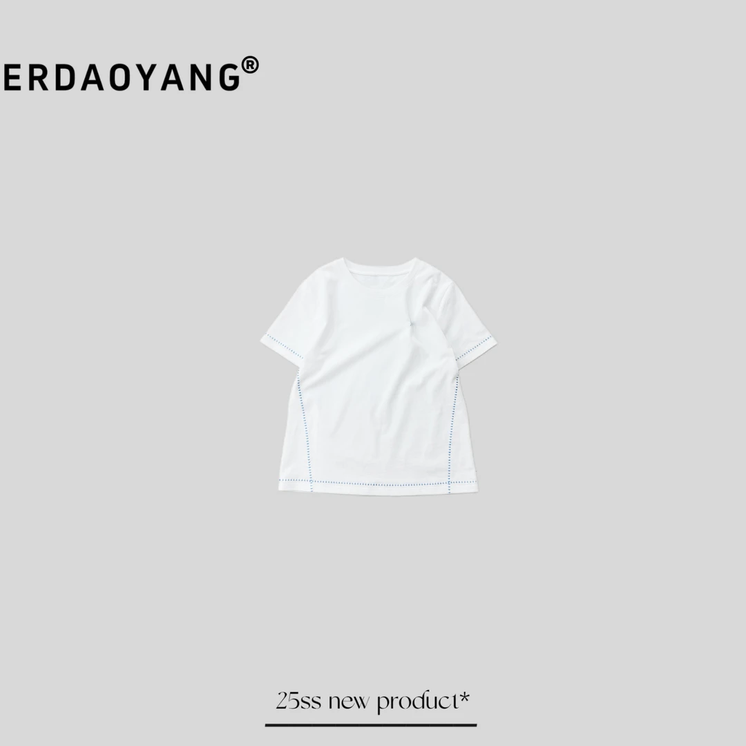 ERDAOYANG "无暇三花猫" 夏季撞色线条刺绣图标短袖DXA163