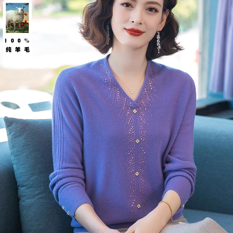 100%纯羊毛秋冬羊毛衫新款中老年洋气妈妈打底衫保暖毛衣本命年女