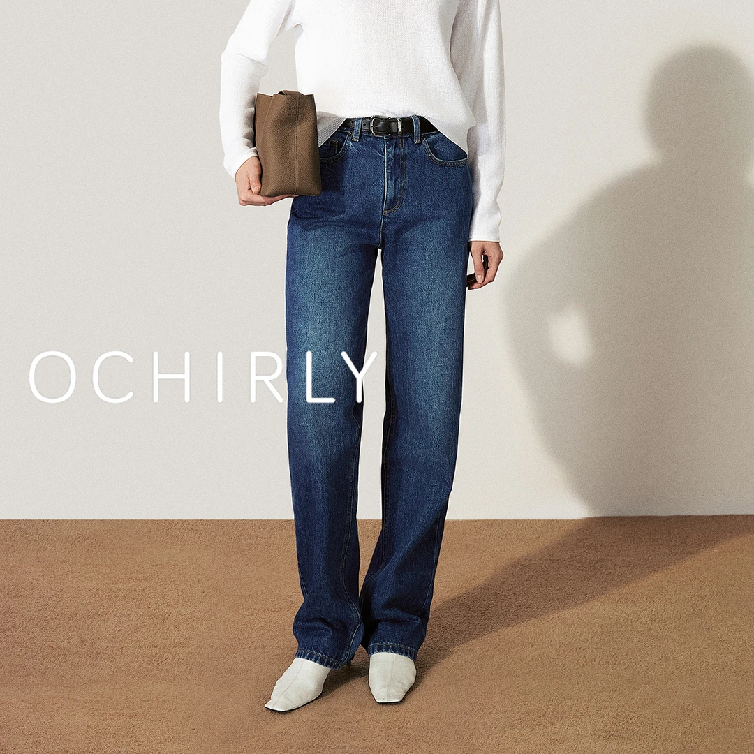 OCHIRLY欧时力 洗水休闲牛仔长裤女萝卜裤磨白复古2025春季新品