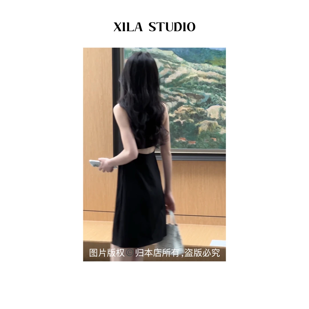 【XILA】山本自在风棉锦肌理感面料挂脖连衣裙