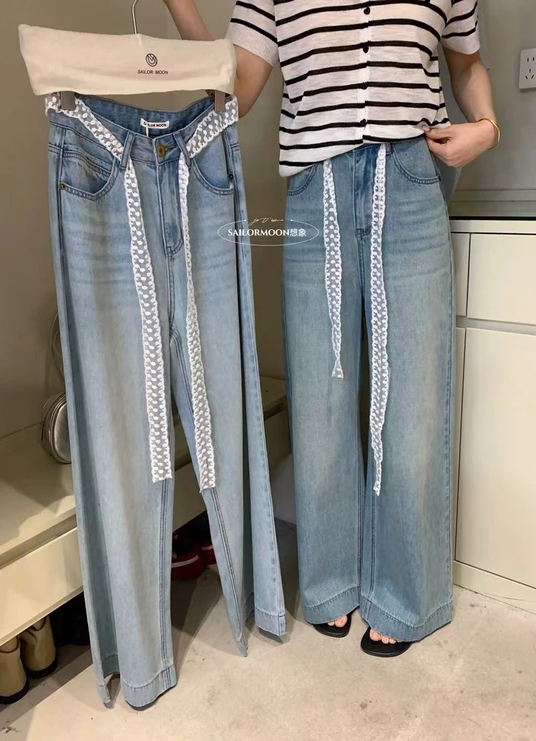 想象@33162 韩系休闲百搭高腰显瘦宽松阔腿牛仔裤 5-6