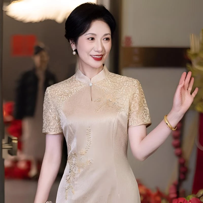 中式旗袍喜婆婆婚宴订婚礼服女2025新款气质妈妈敬酒服宴会连衣裙