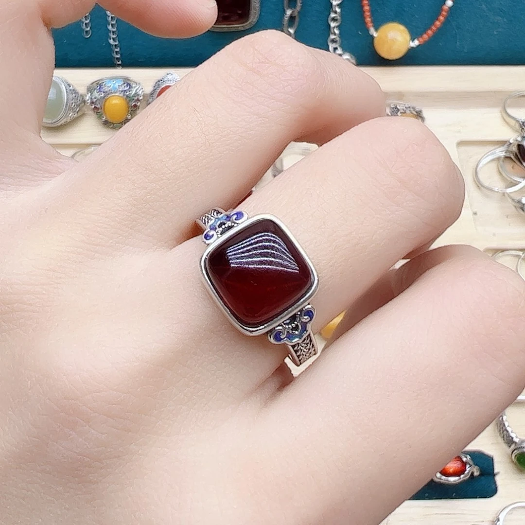 血珀戒指银S925镶嵌，