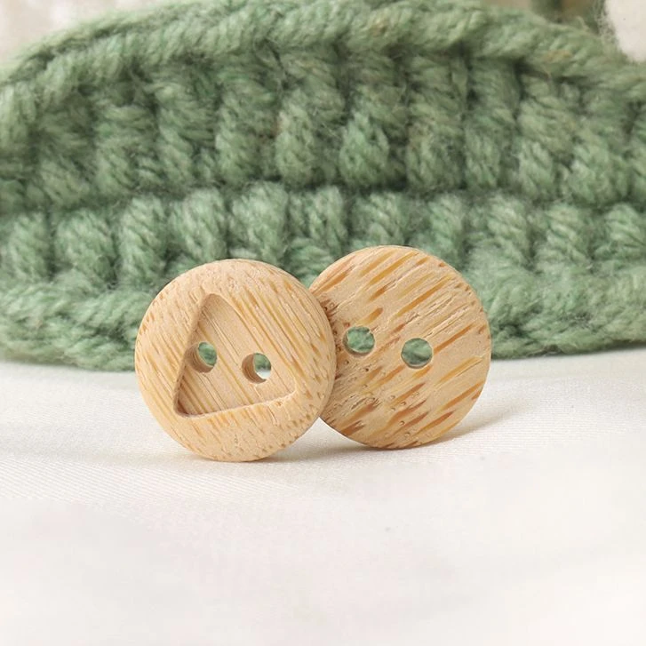 两眼环保竹制纽扣三角形雕空设计禅意服装衬衫扣子