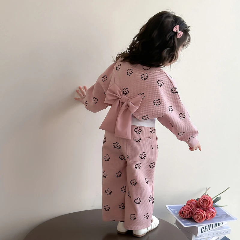 女童休闲套装2025新款儿童春秋装韩版洋气女宝宝春季阔腿裤三件套