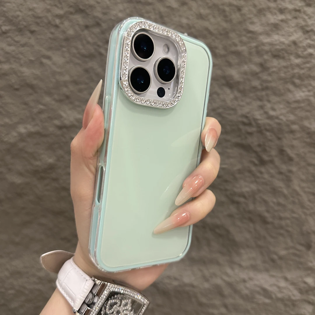 水钻镜头果冻纯色适用iPhone16promax手机壳闪粉高级15/14Pro/13