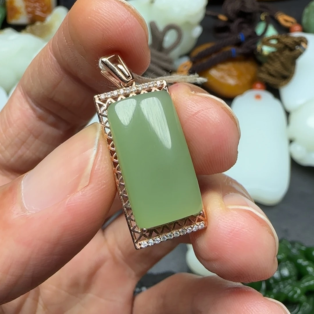 和田玉银S925镶嵌吊坠(不含链)