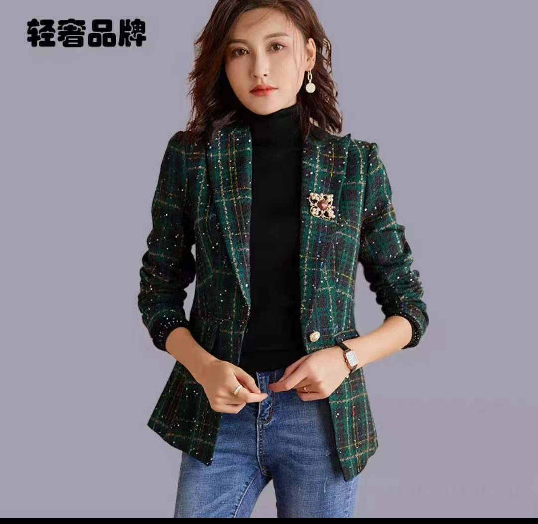 小香风西装外套女2025新款高级感炸街粗花呢格子西服小个子春秋季