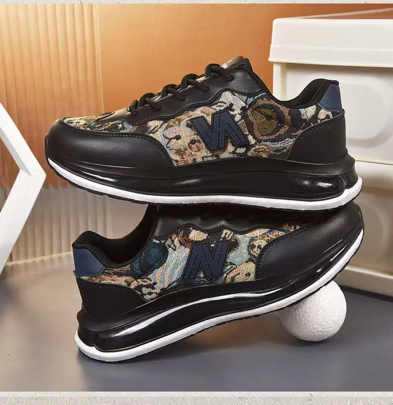 XBL秋冬男女款休闲鱼子酱气垫黑色运动鞋