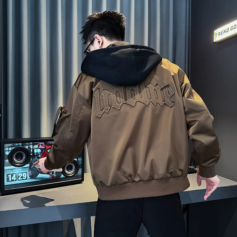 美式潮牌琥珀系连帽机车服外套男春秋季2025新款爆款男装刺绣夹克