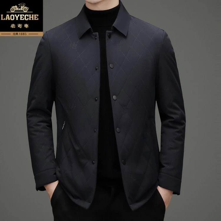 老爷车秋冬季桑蚕丝填充菱形格棉服中年爸爸商务休闲百搭棉衣外套