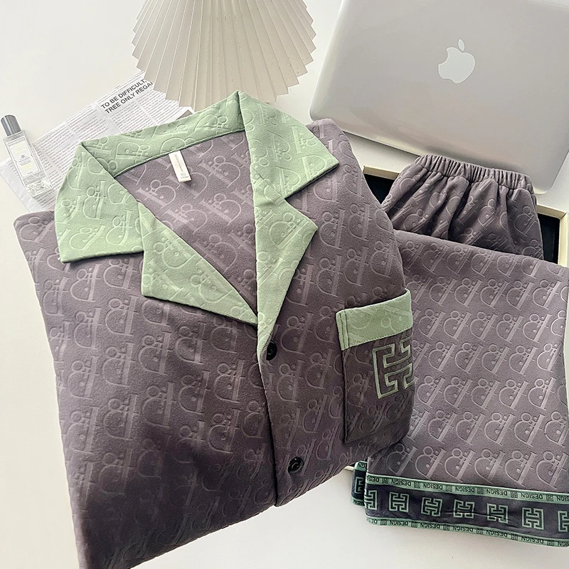 男士睡衣男款德绒春秋冬季2025新款薄绒加厚保暖青少年家居服套装