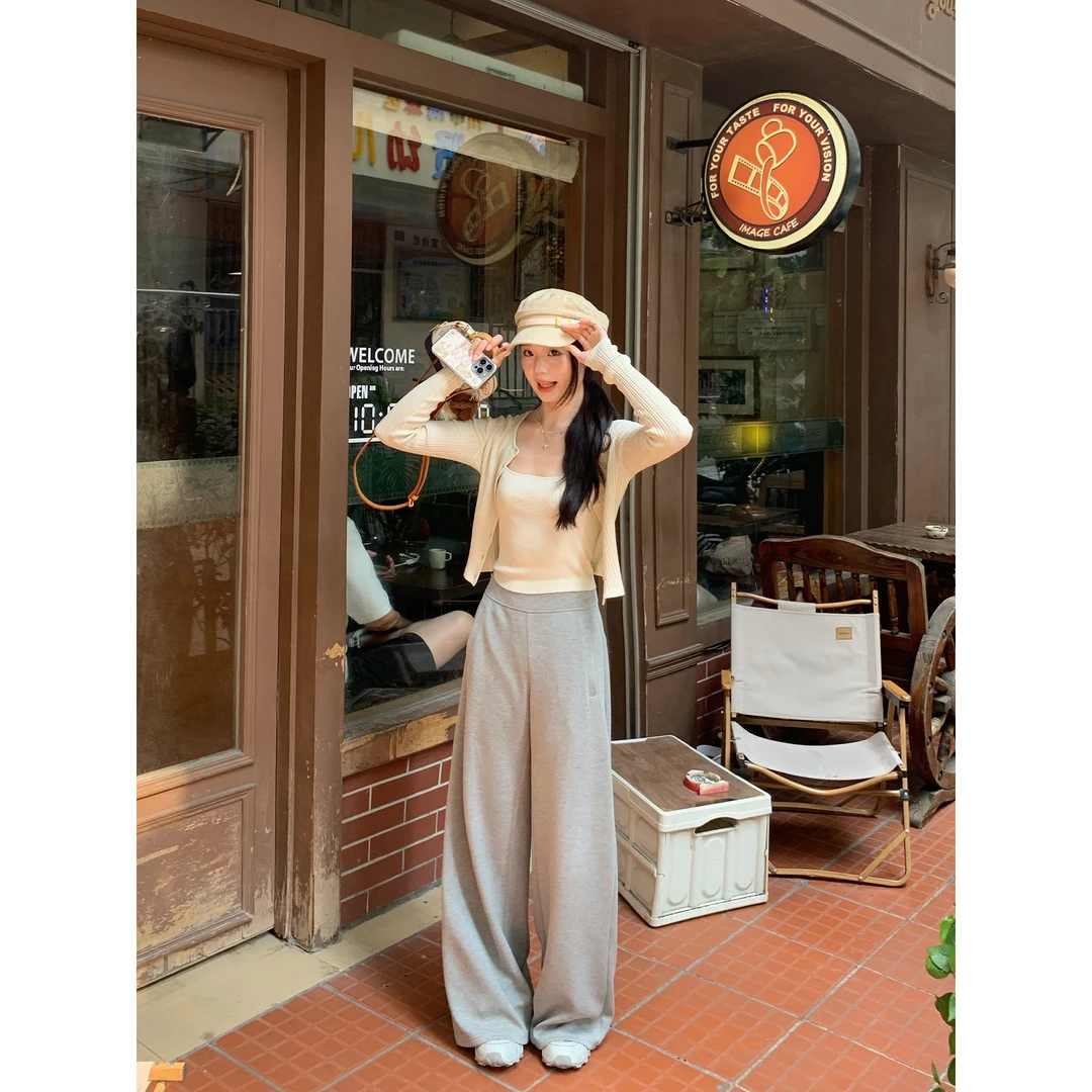 切糕自制【慵懒基因】小个子初秋流光风慵懒显瘦宽松百搭阔腿休闲裤