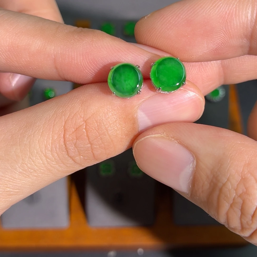 翡翠银S925镶嵌耳饰