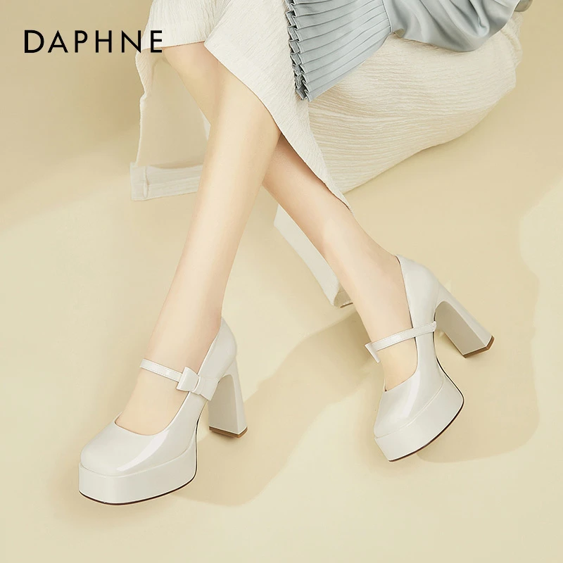 达芙妮粗跟高跟鞋女2025新款春秋季蝴蝶结小皮鞋小个子玛丽珍单鞋