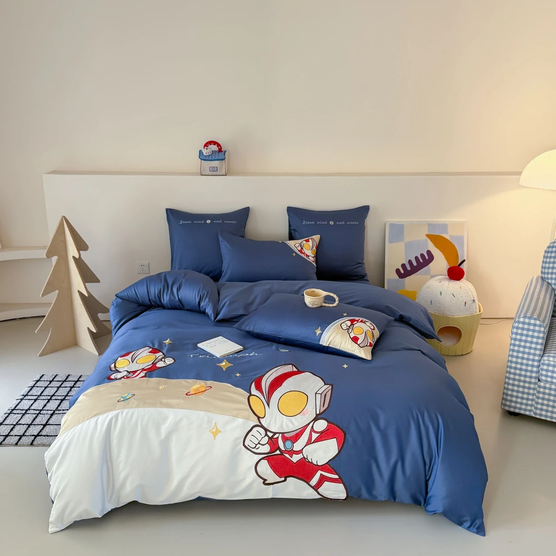 玖小希 奥特曼超人纯棉贡缎儿童四件套男孩 细腻亲肤100支长绒棉