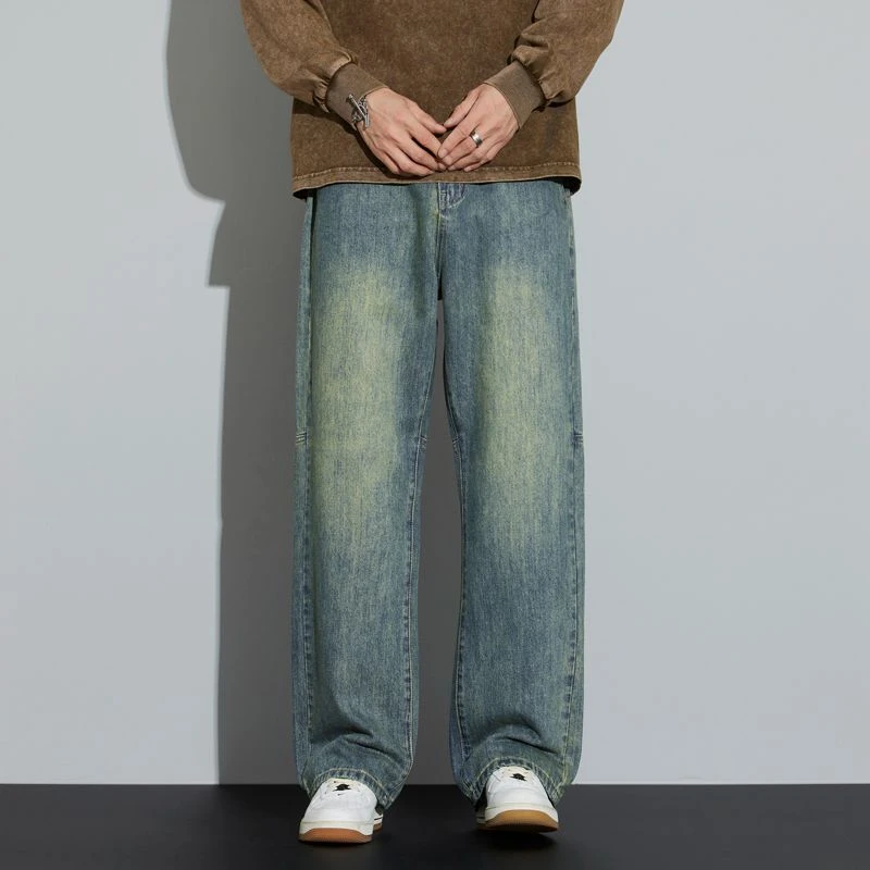 ins韩版水洗直筒裤长裤休闲宽松牛仔裤港风复古秋季潮流阔腿裤